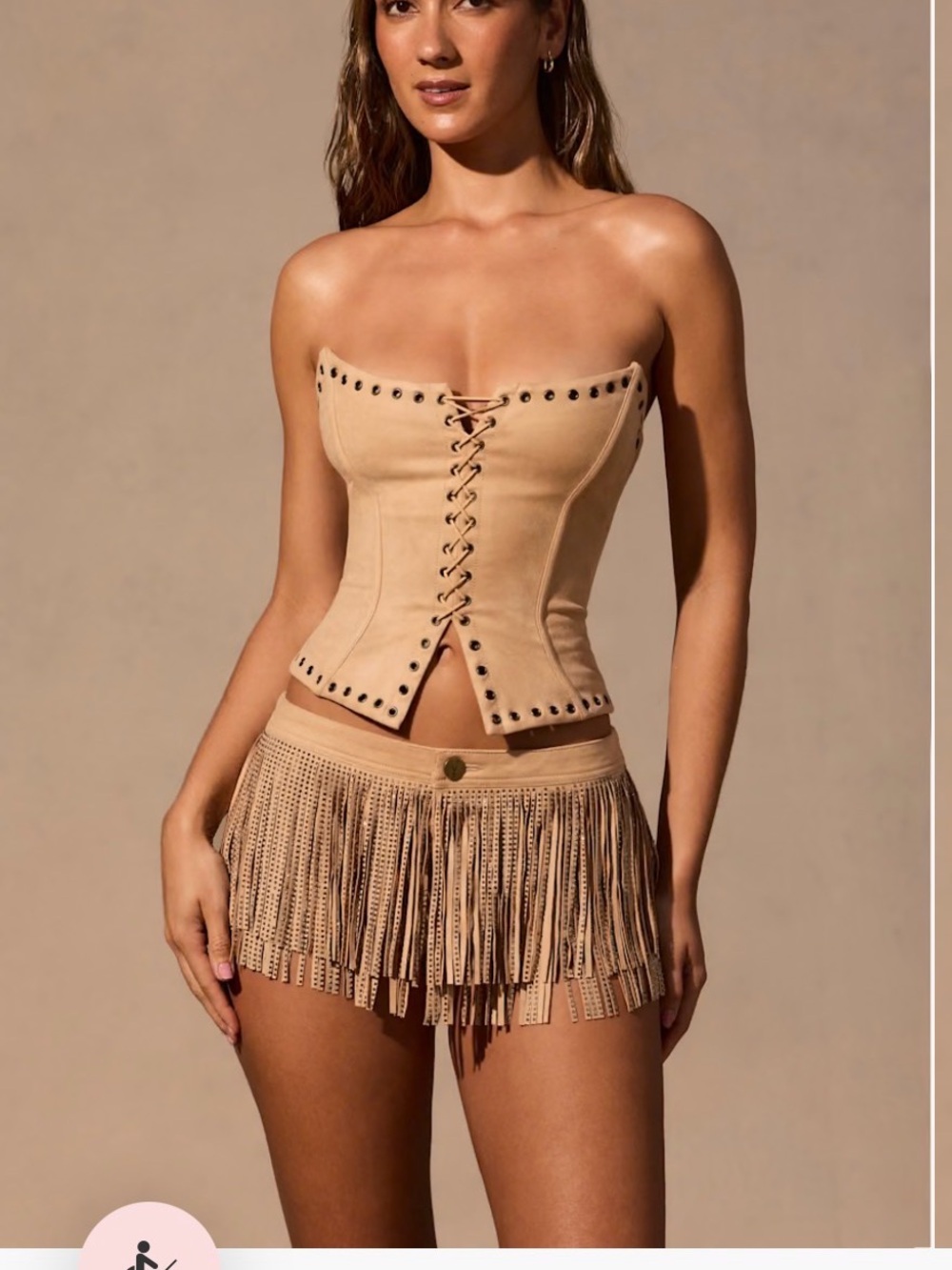 Oh Polly set Festival western fringe shorts Suede Lace-Up Corset Top 2